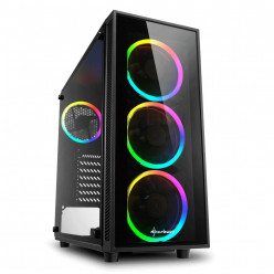 Sharkoon TG4 RGB ATX Case, with Side & Front Panel of Tempered Glass, without PSU, Tool-free, Pre-Installed Fans: Front 3x120mm A-RGB Ring LED, Rear 1x120mm A-RGB Ring LED, ARGB Controller, 2x3.5-/4x2.5-, 2xUSB3.0, 1xHeadphones, 1xMic, Bottom&Front dust f
